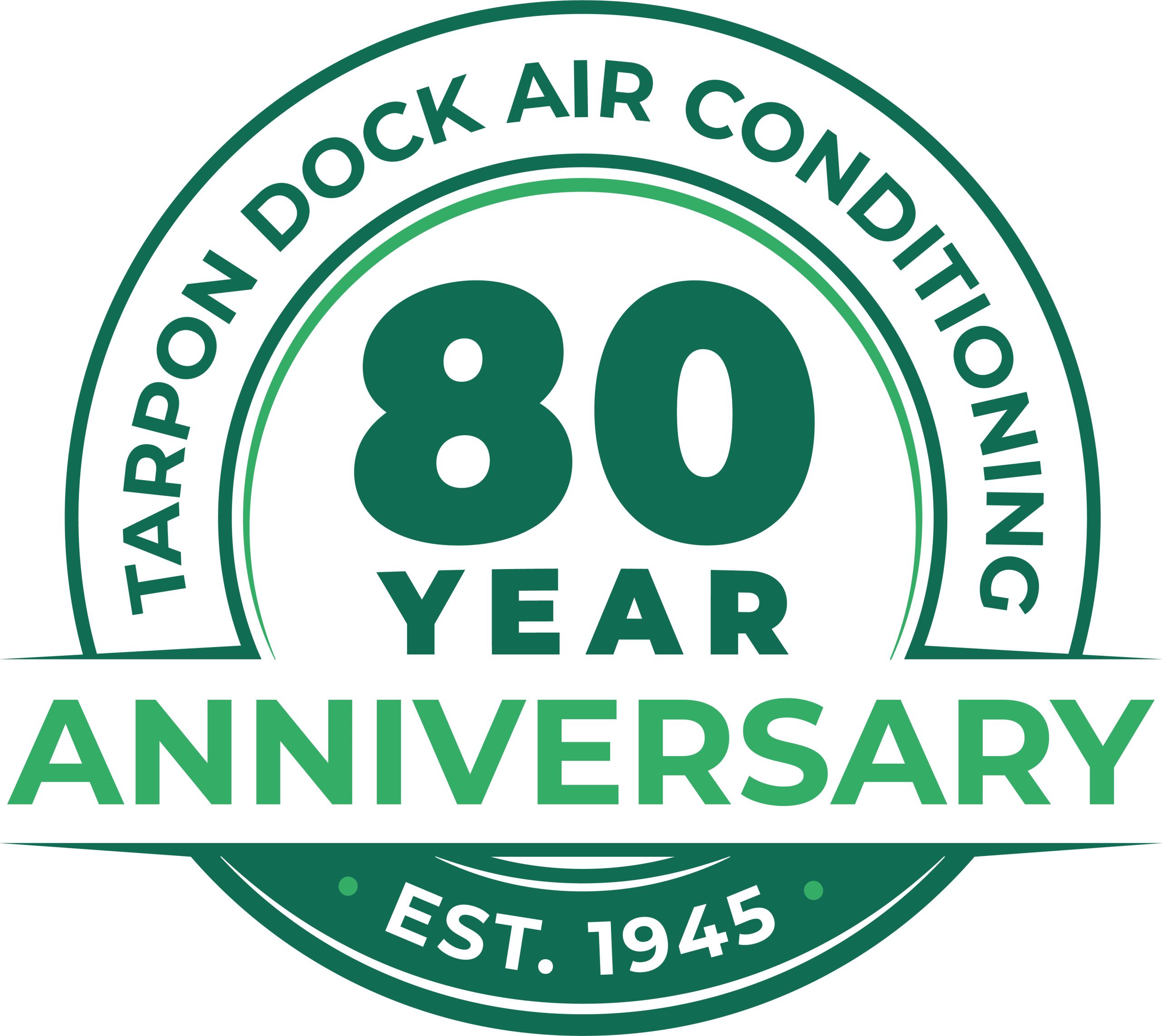 Tarpon Dock Air Conditioning 80 Year Anniversary Established 1945 logo Panama City Air Conditioning company and custom sheet metal fabrication services in Bay County Florida